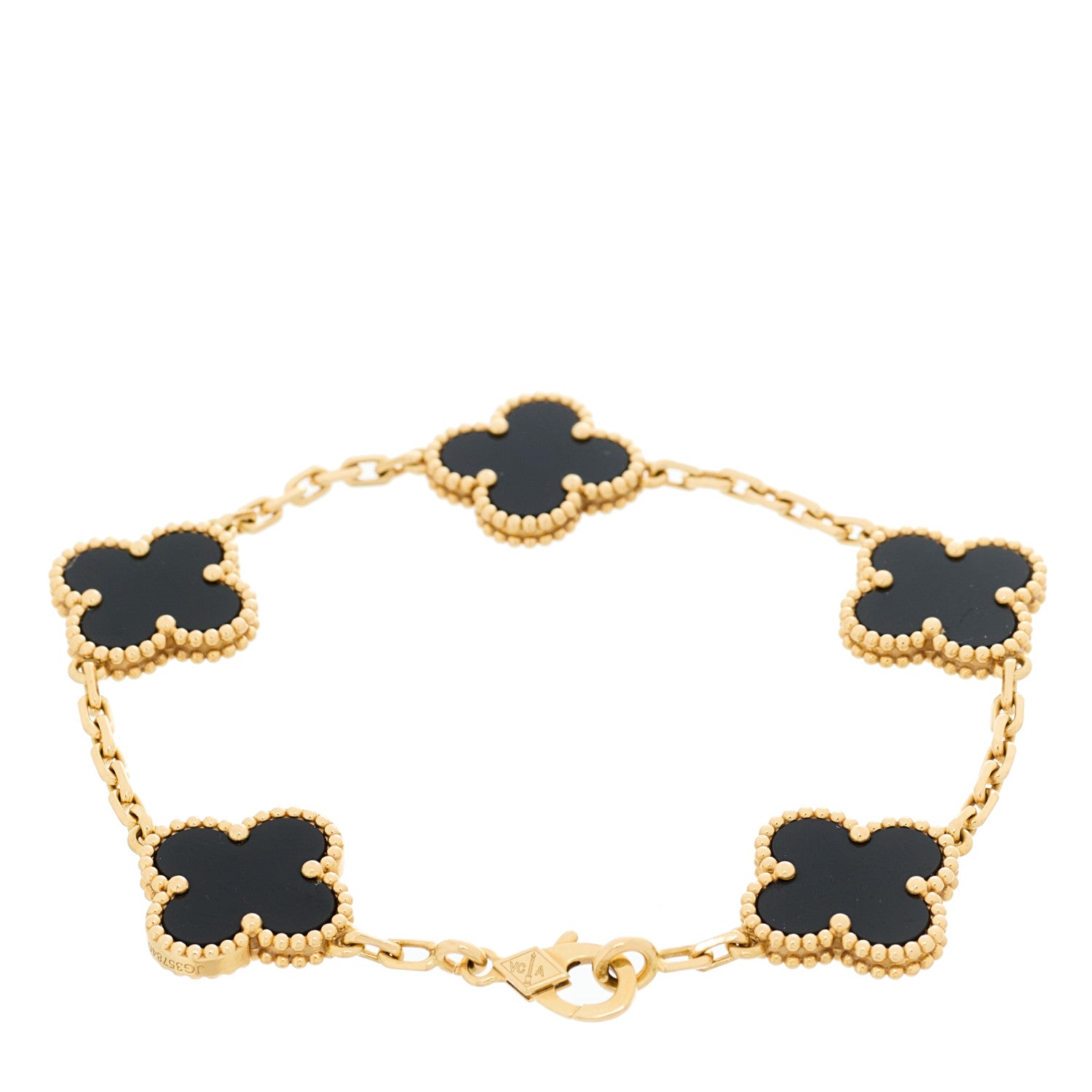 Van Cleef & Arpels 18K Yellow Gold Black Onyx 5 Motifs Vintage Alhambra Bracelet 2 of 5