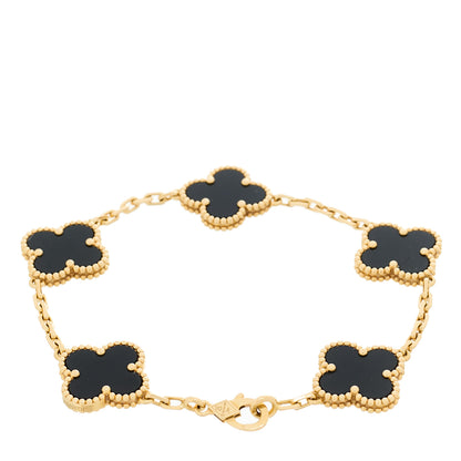 Van Cleef & Arpels 18K Yellow Gold Black Onyx 5 Motifs Vintage Alhambra Bracelet 2 of 5