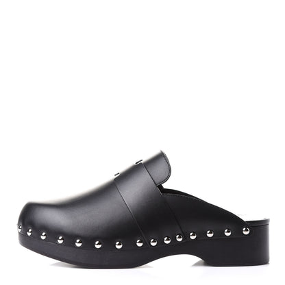 Hermes Calfskin Calya Mules 37 Black 1 of 9
