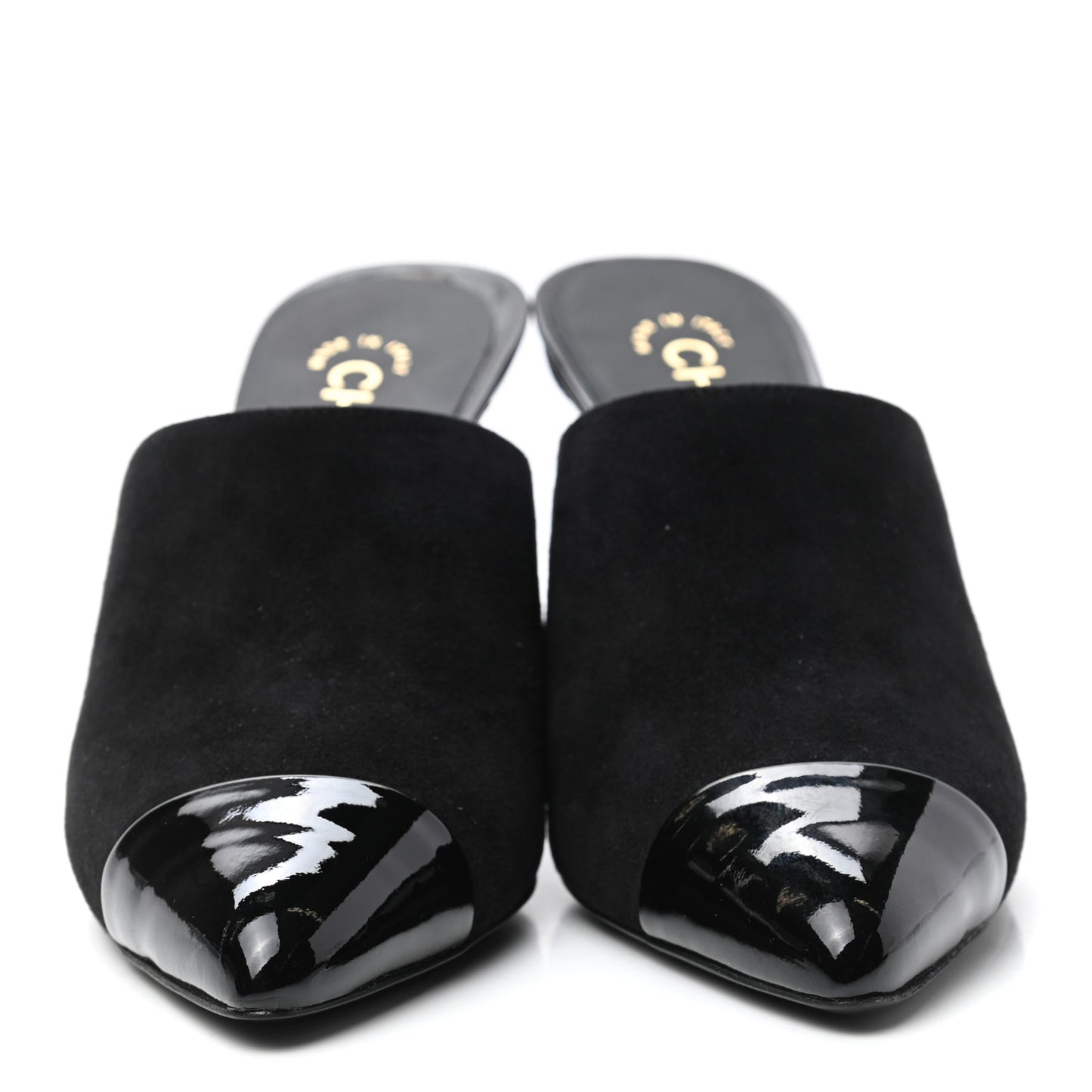 Suede Patent Calfskin Cap Toe Pearl Mule 38.5 Black
