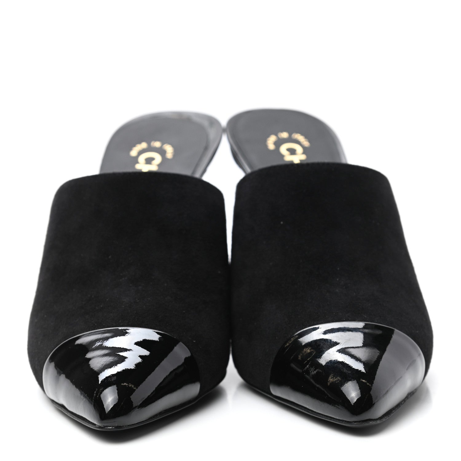 Chanel Suede Patent Calfskin Cap Toe Pearl Mule 38.5 Black 2 of 9