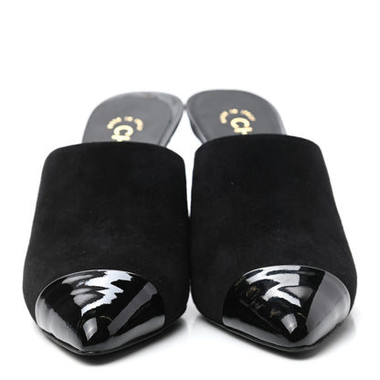 Chanel Suede Patent Calfskin Cap Toe Pearl Mule 38.5 Black 2 of 9