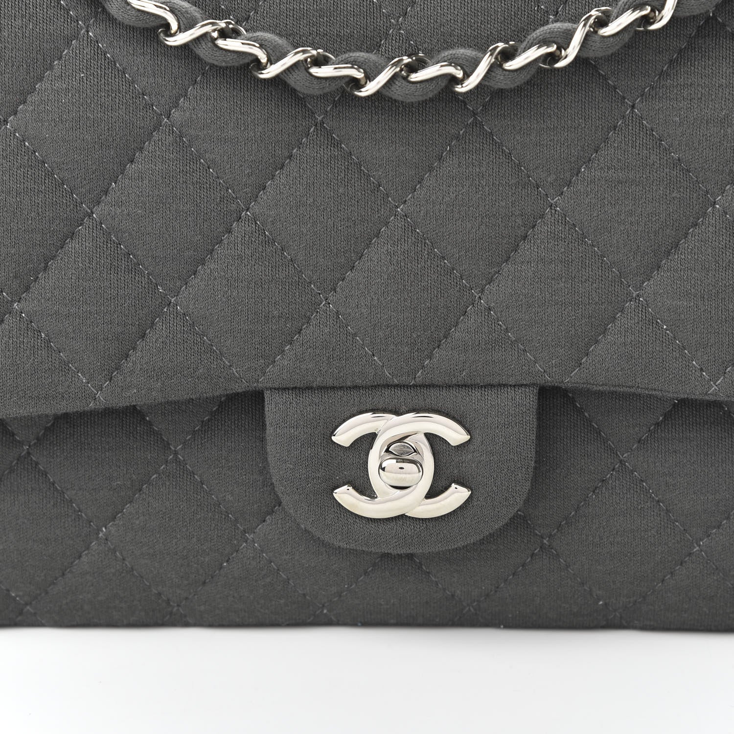 Chanel Jersey Quilted Medium Double Flap Grey 10 of 11