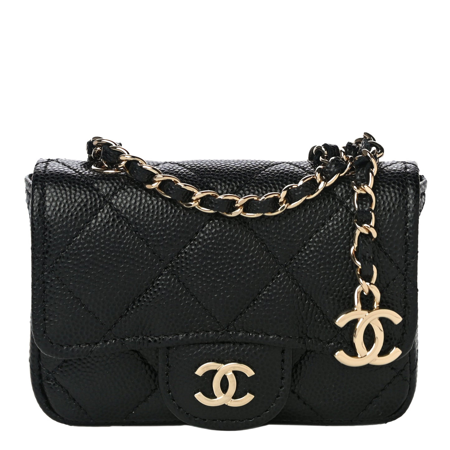 Caviar Quilted Mini Chain Belt Bag Black