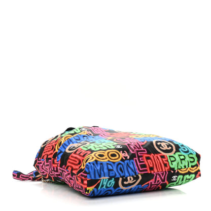 Chanel Caviar Fabric Graffiti Foldable Tote Bag With Chain Black Multicolor 3 of 15