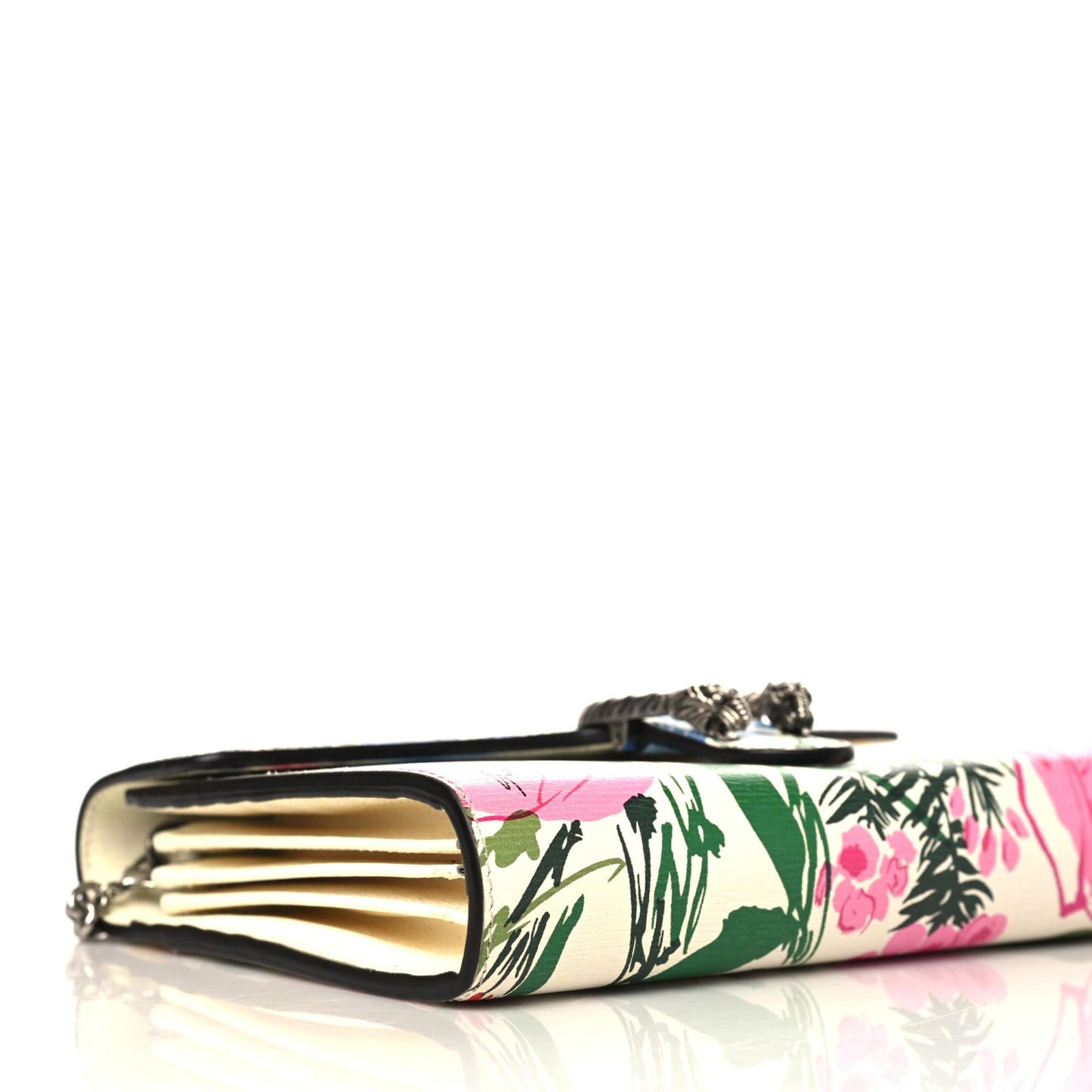 X KEN SCOTT New Shangai Calfskin Jardin D'Avril Floral Print Mini Dionysus Chain Wallet Ivory Pink