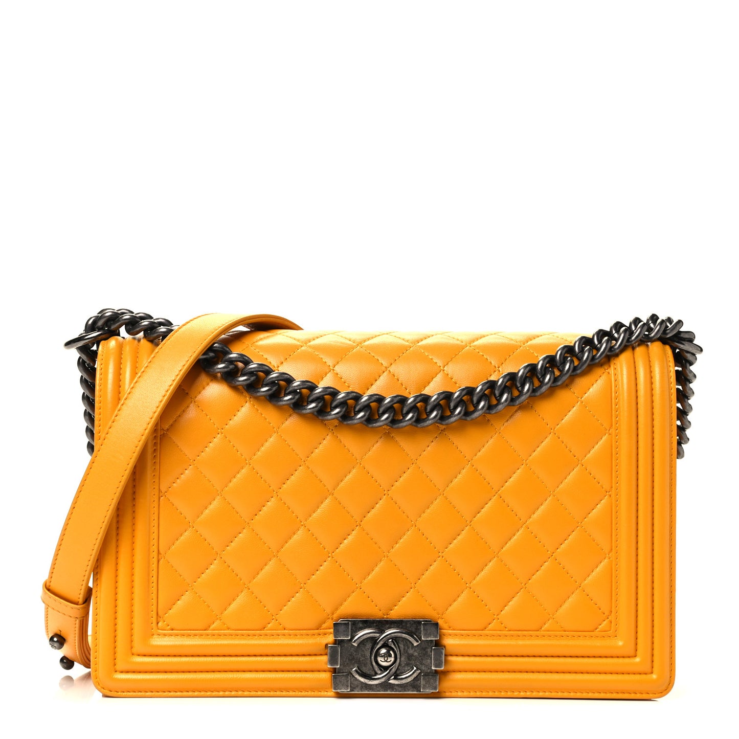 Lambskin Quilted New Medium Boy Flap Yellow