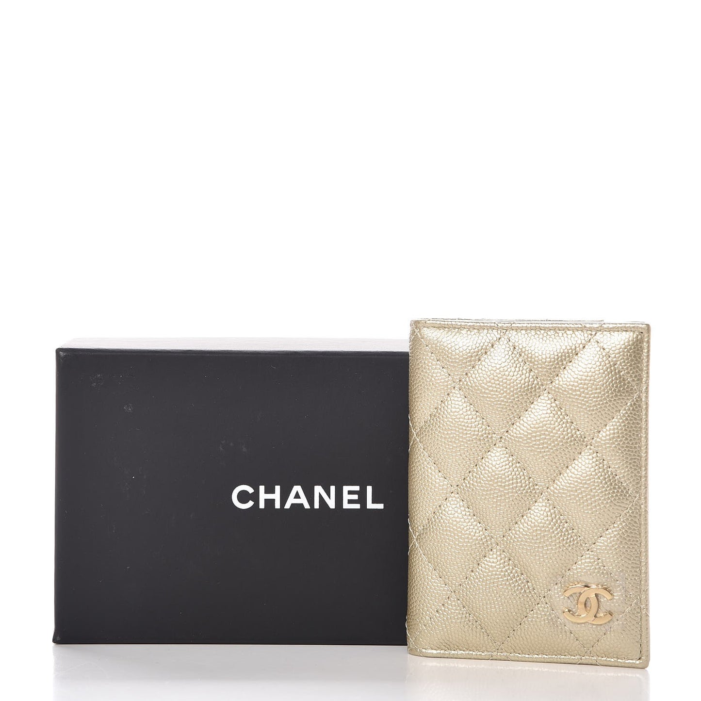 Metallic Caviar Quilted Card Holder Wallet Gold