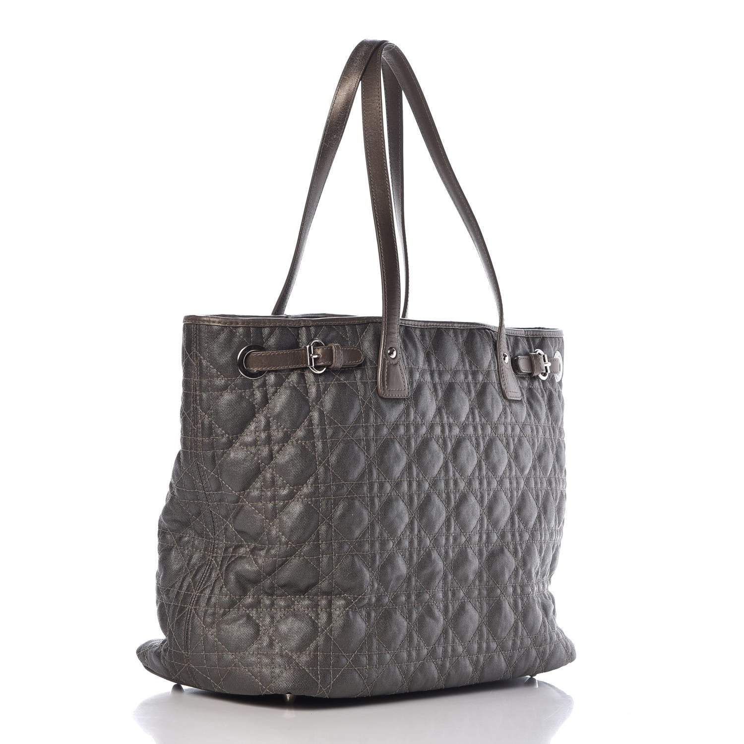 Christian Dior Coated Canvas Cannage Medium Panarea Tote Grey 3 of 9