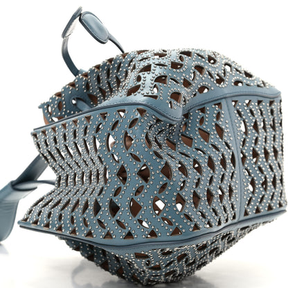 Alaia Calfskin Lux Laser Cut Studded Rose-Marie 19 Bag Blue 6 of 9