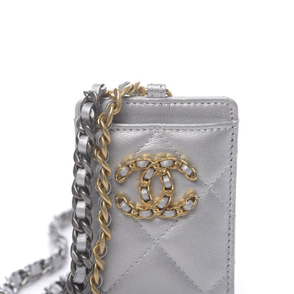 Chanel Metallic Goatskin Quilted 19 Card Holder On Chain Silver 9 of 9