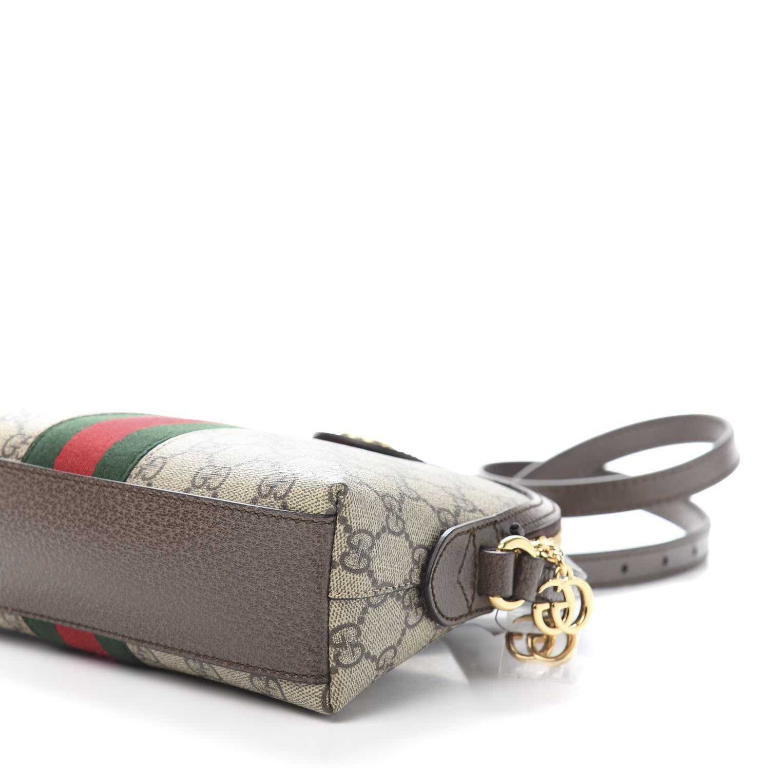 Gucci GG Supreme Monogram Textured Dollar Calfskin Web Small Ophidia Dome Shoulder Bag Beige Ebony New Acero 10 of 11