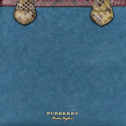 Burberry Snakeskin Textured Calfskin House Check Medium Banner Tote Blue 11 of 13