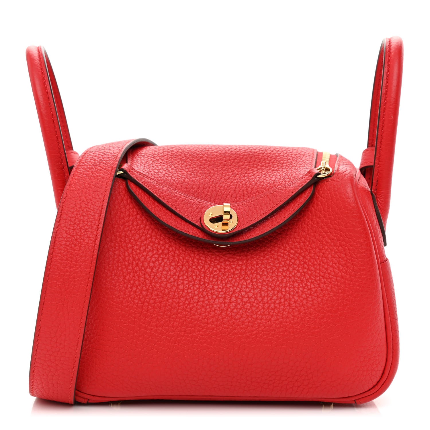Hermes Taurillon Clemence Mini Lindy 20 Rouge De Coeur 1 of 10