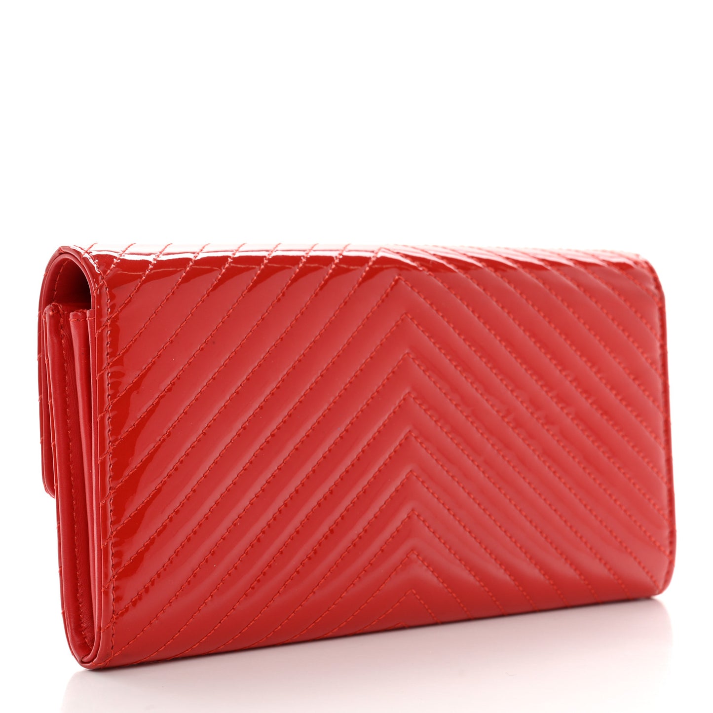 Patent Chevron Quilted Large Gusset Flap Wallet Red