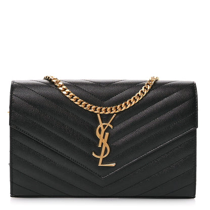Saint Laurent Grain De Poudre Matelasse Chevron Monogram Chain Wallet Black 1 of 11