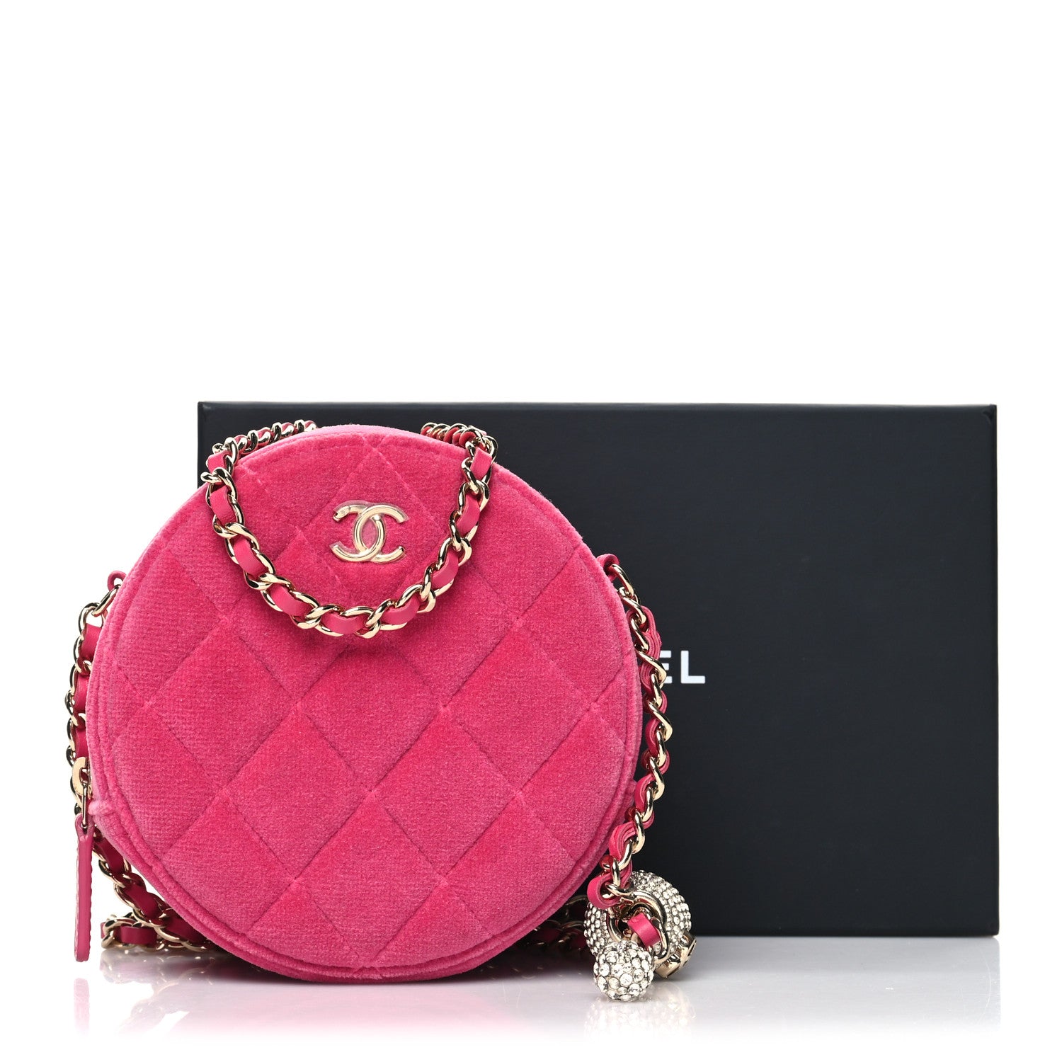 Chanel Velvet Round Quilted Pearl Crush Clutch With Chain Pink 11 of 11