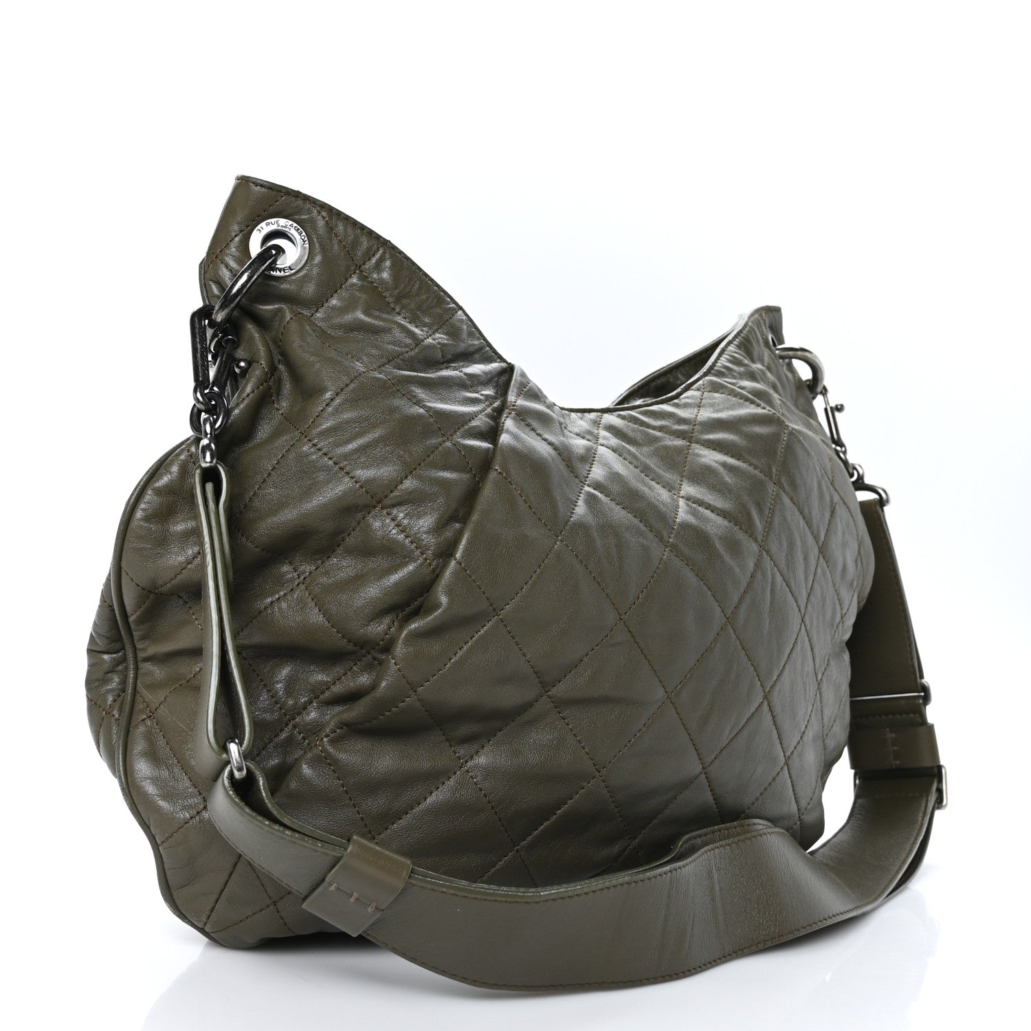 Chanel Calfskin Coco Pleats Hobo Khaki 3 of 9