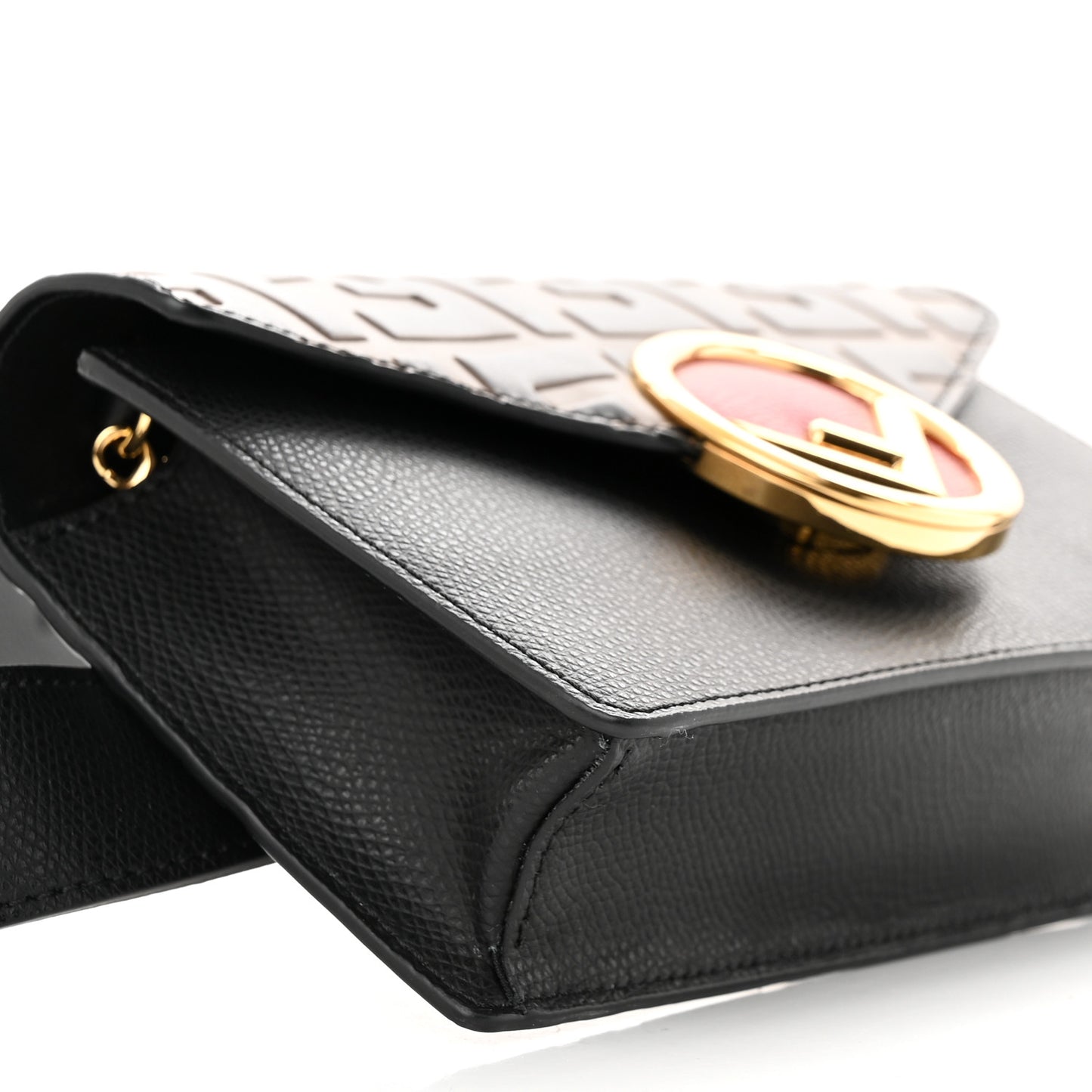 Vitello Liberty F is Fendi Bi-Color FF 1974 Embossed Envelope Belt Bag Maya Black