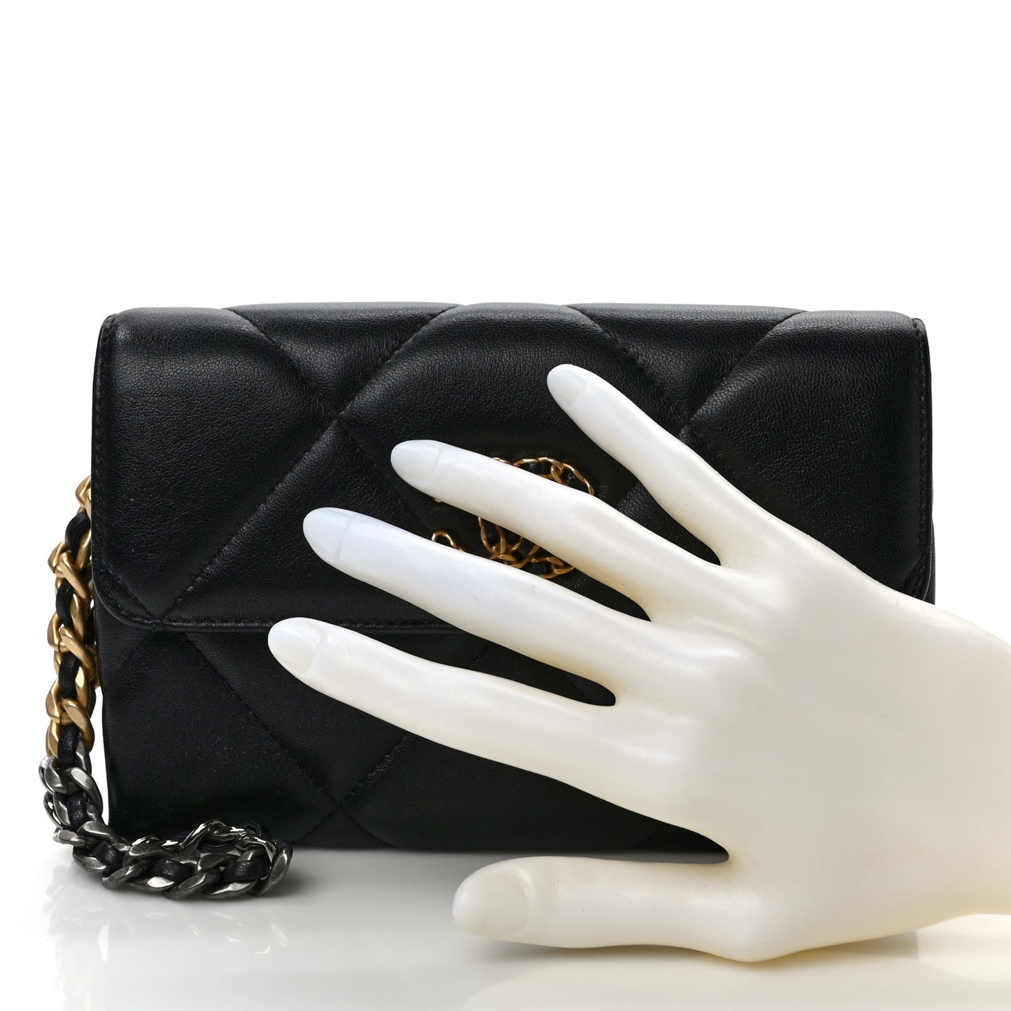 Lambskin Quilted Chanel 19 Flap Clutch Black