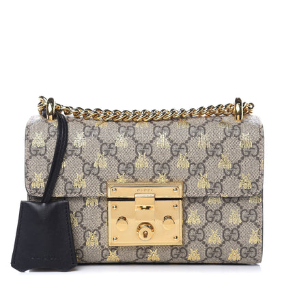 Gucci GG Supreme Monogram Bees Small Padlock Shoulder Bag Black 1 of 14
