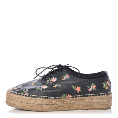 Saint Laurent Floral Print Lace Up Espadrilles 37 Black 1 of 11