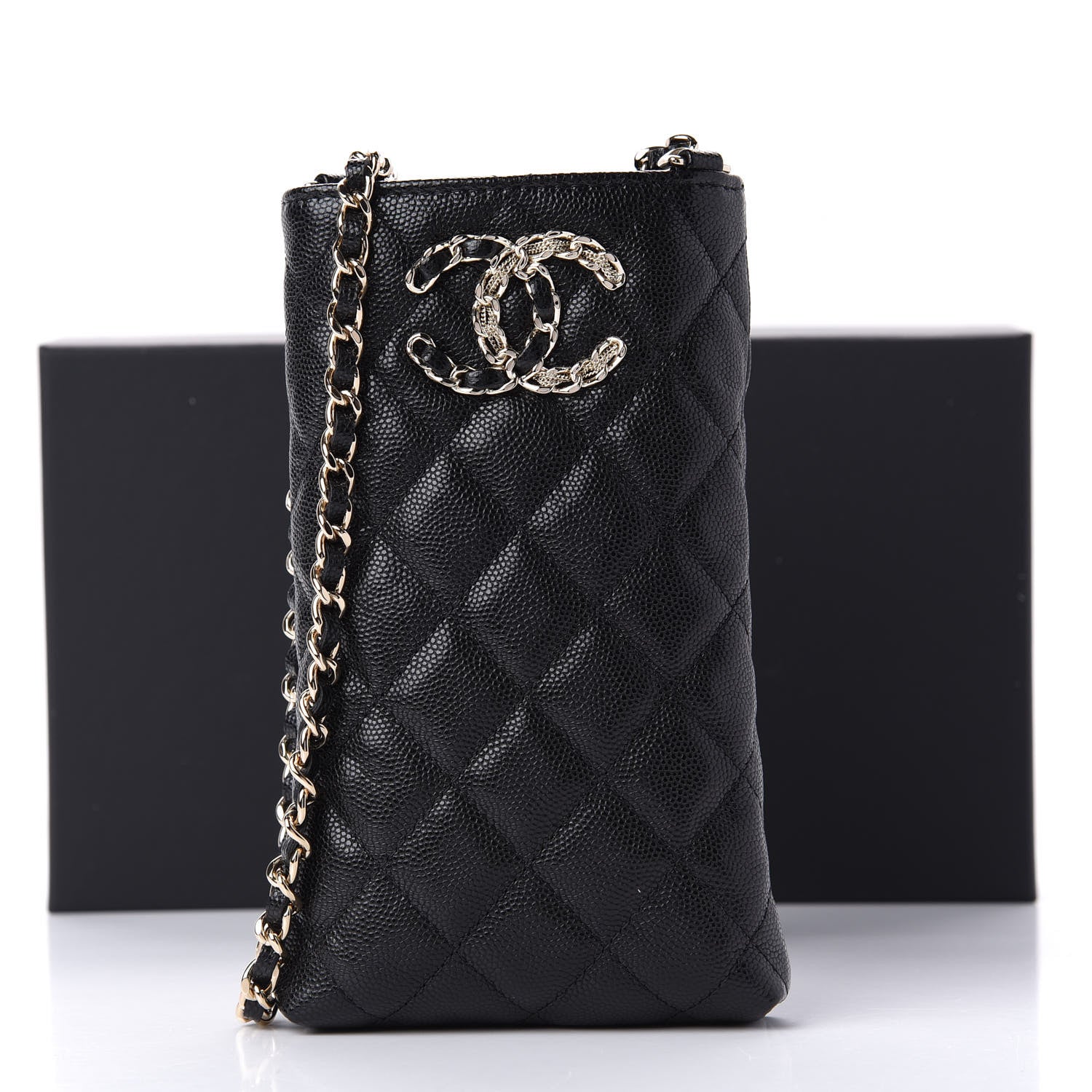 Chanel Caviar Quilted French New Wave Phone Holder With Chain Black 22 of 22