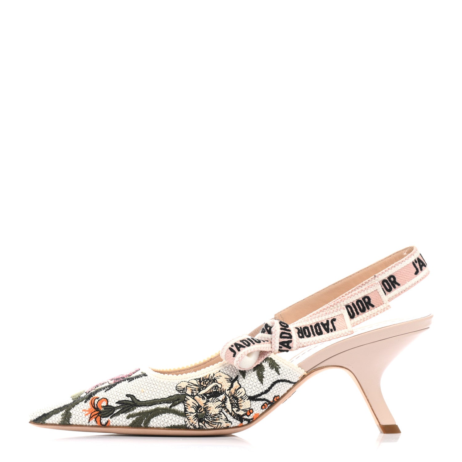 Christian Dior Canvas Ribbon Rose Mutabilis Embroidered J'Adoir Slingback 65mm Pumps 39 Multicolor 1 of 9