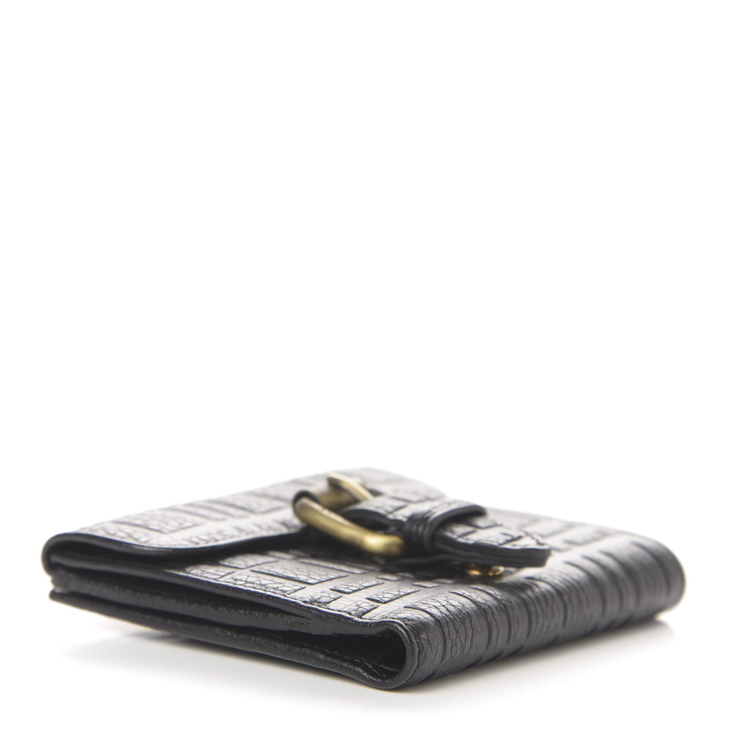 Signature Grain Calfskin Check Embossed Compact Wallet Black