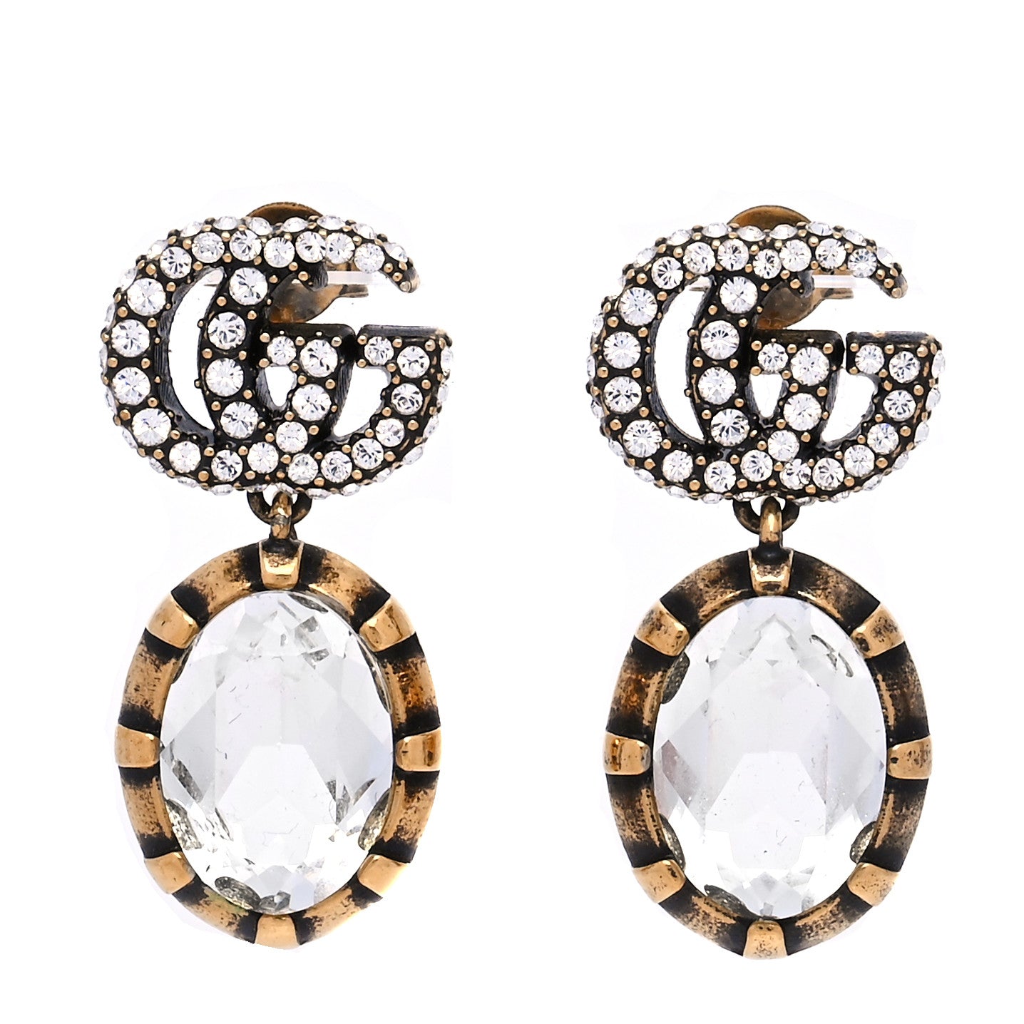 Crystal Double G Earrings Aged Gold