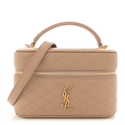 Saint Laurent Lambskin Quilted Mini Gaby Vanity Case Dark Toffee 1 of 14