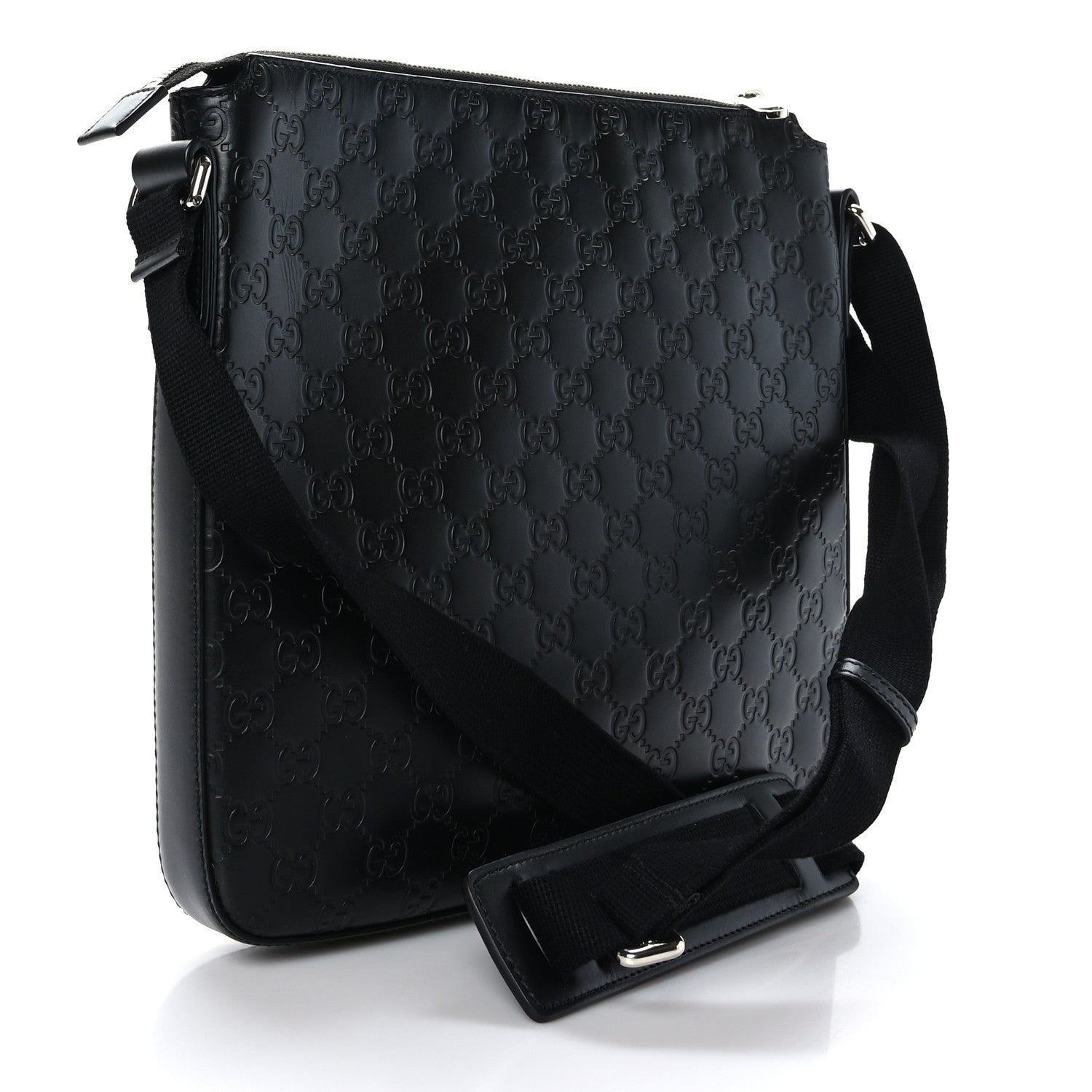 Gucci Guccissima Signature Medium Flat Messenger Bag Black 3 of 9