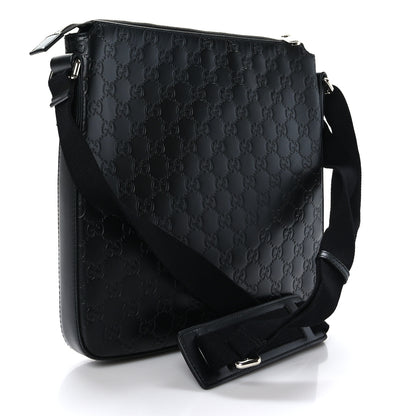 Gucci Guccissima Signature Medium Flat Messenger Bag Black 3 of 9