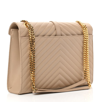 Saint Laurent Grain De Poudre Matelasse Chevron Large Monogram Satchel Dark Beige 3 of 11