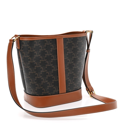 Celine Triomphe Canvas Calfskin Small Bucket Bag Tan 3 of 10
