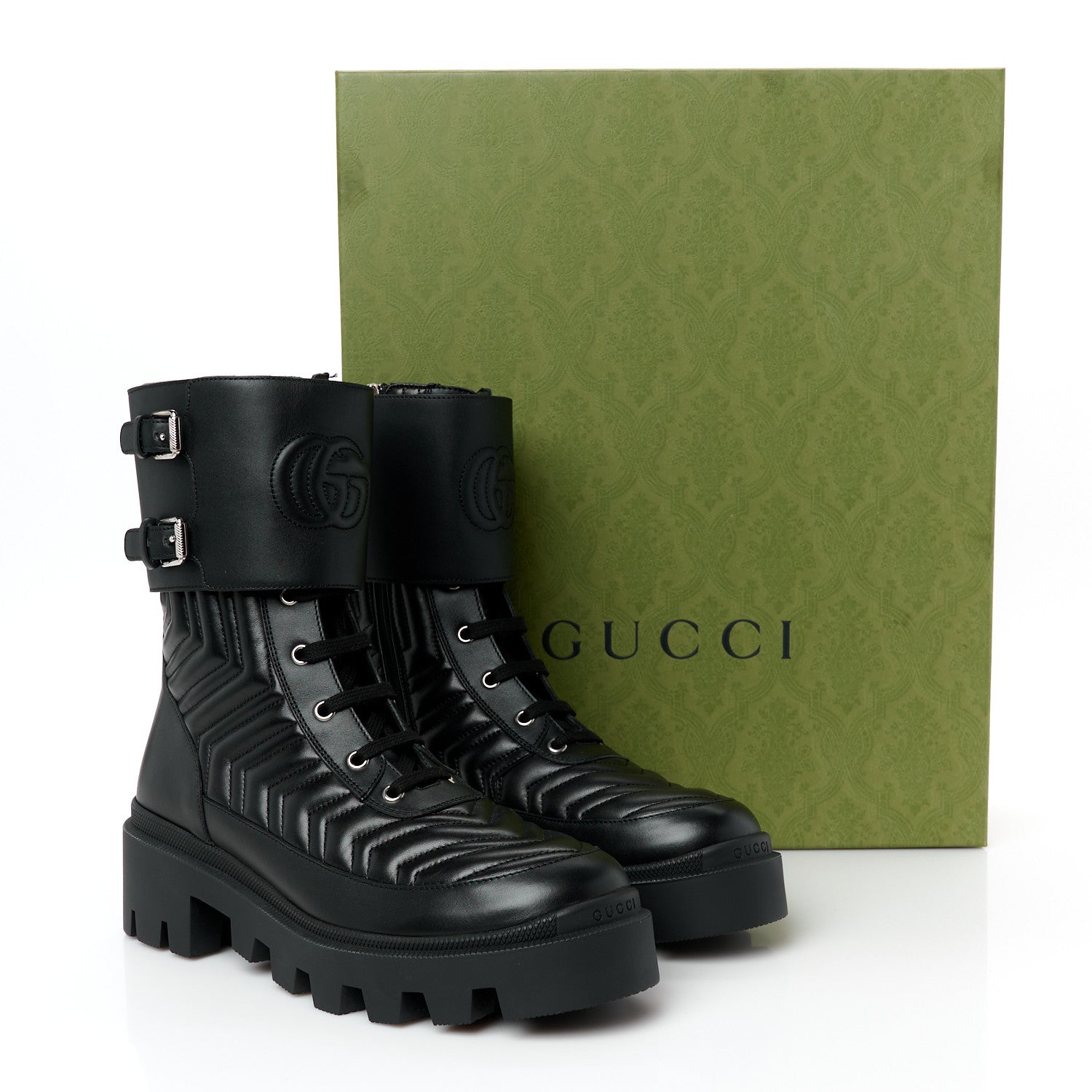 Gucci Nappa Frances GG Matelasse Platform Combat Boots 40 Black 10 of 10