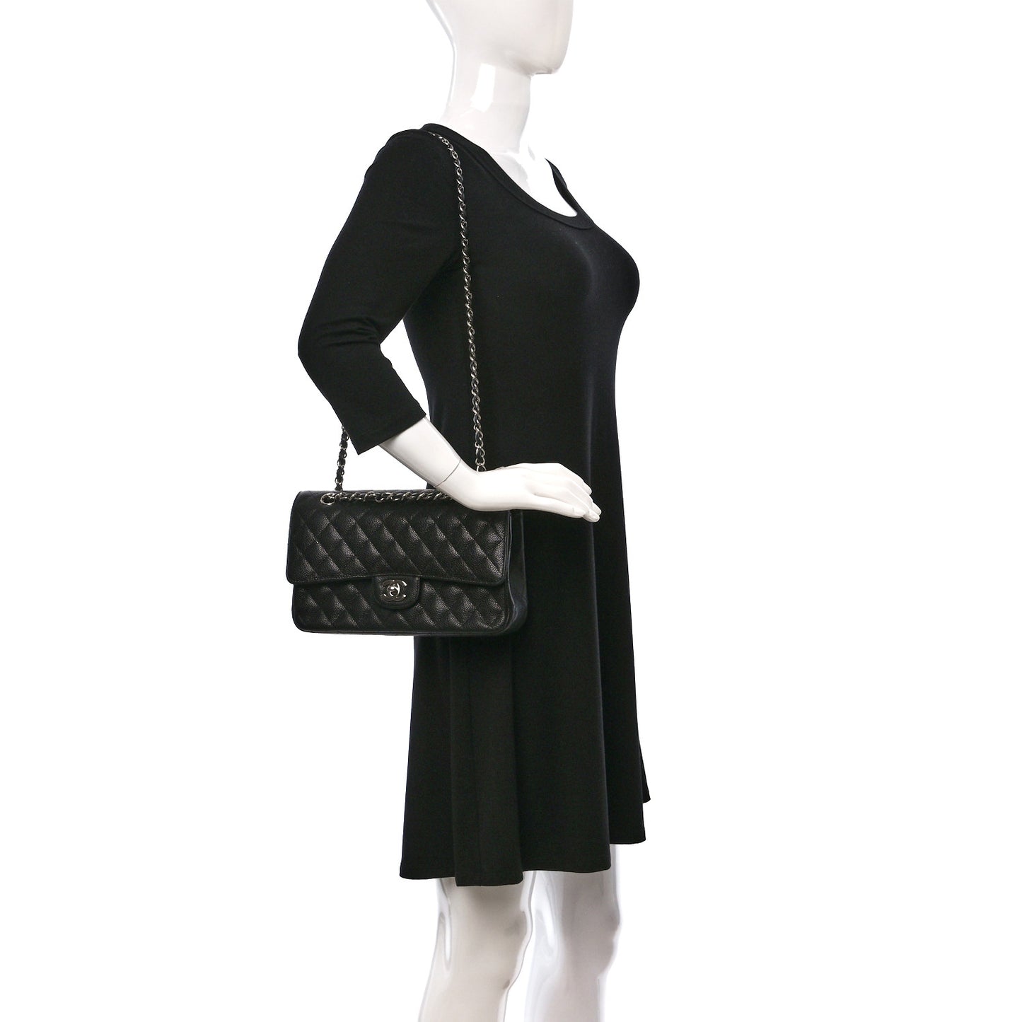 Caviar Quilted Medium Double Flap Black