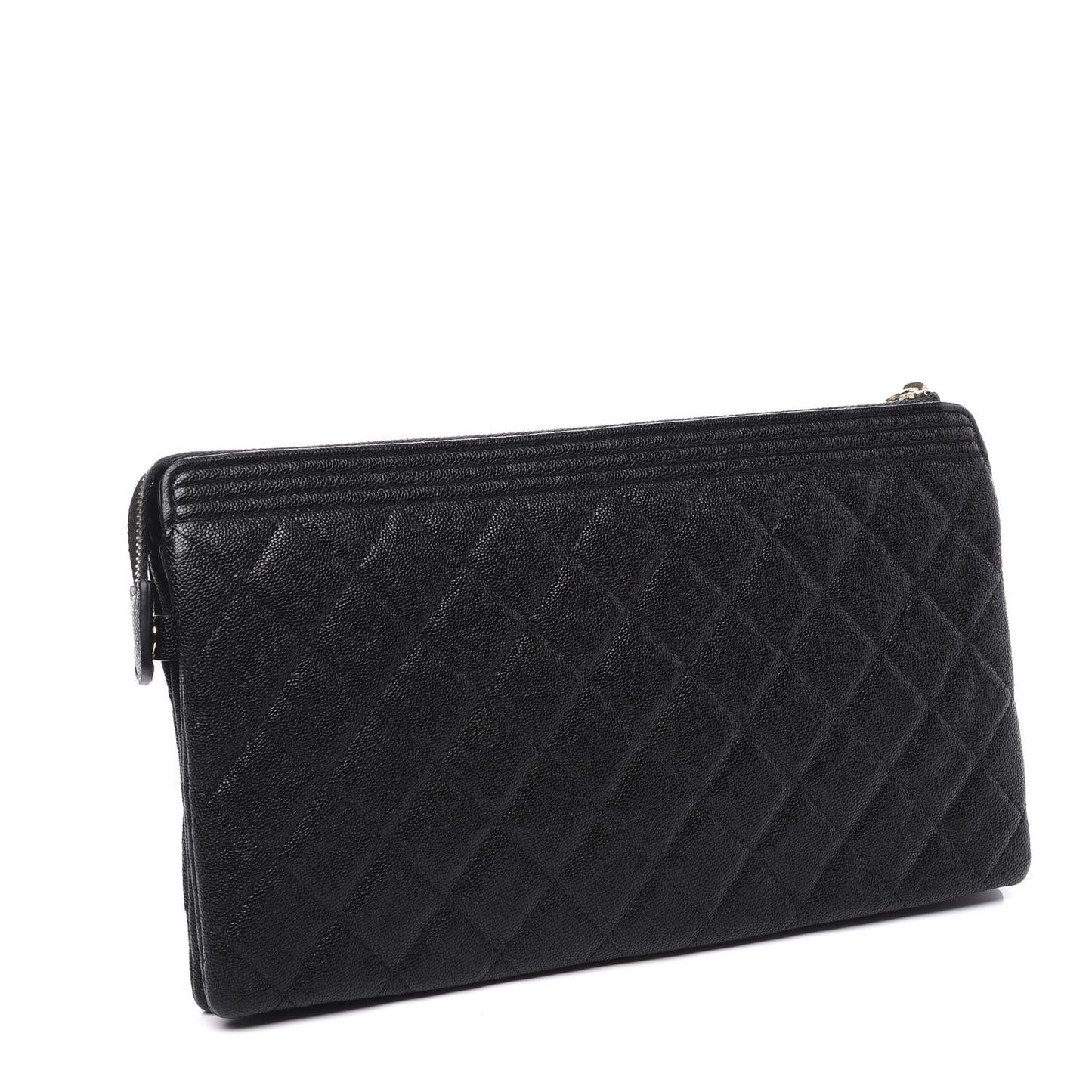 Caviar Quilted Small Zipped Boy Pouch Black