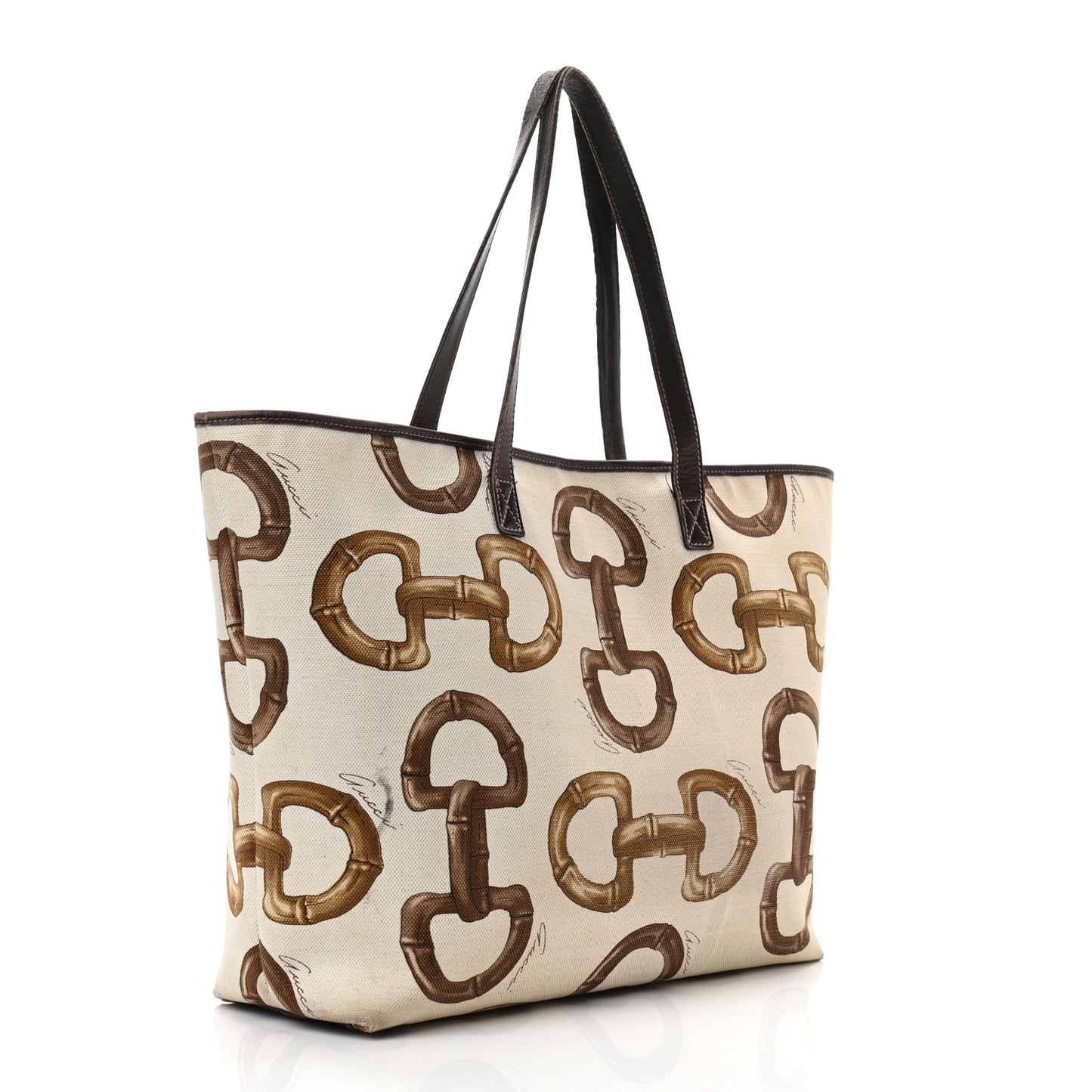 Canvas Bamboo Horsebit Print Tote White