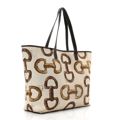 Gucci Canvas Bamboo Horsebit Print Tote White 2 of 15