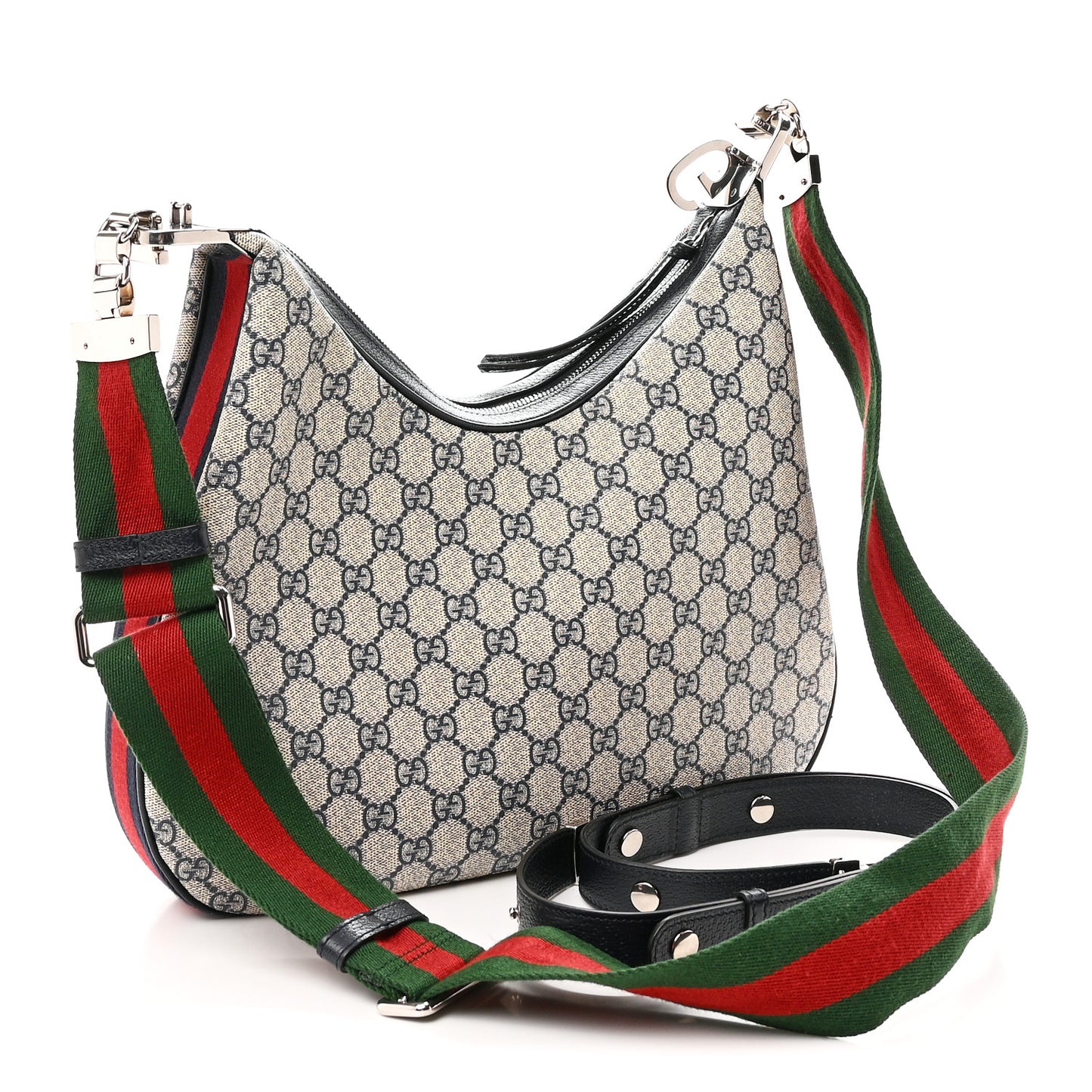 GG Supreme Monogram Textured Calfskin Web Large Attache Shoulder Bag Beige Blue