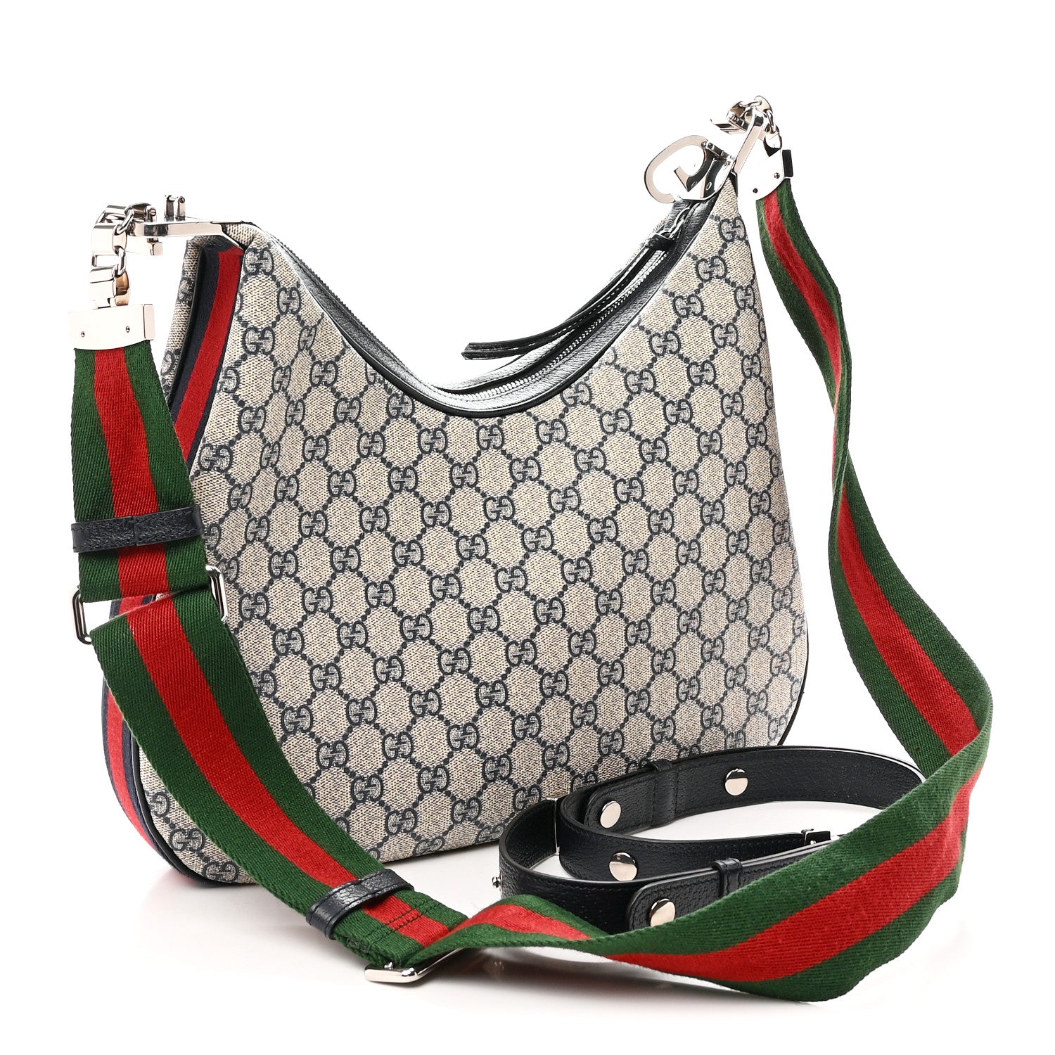 Gucci GG Supreme Monogram Textured Calfskin Web Large Attache Shoulder Bag Beige Blue 3 of 10