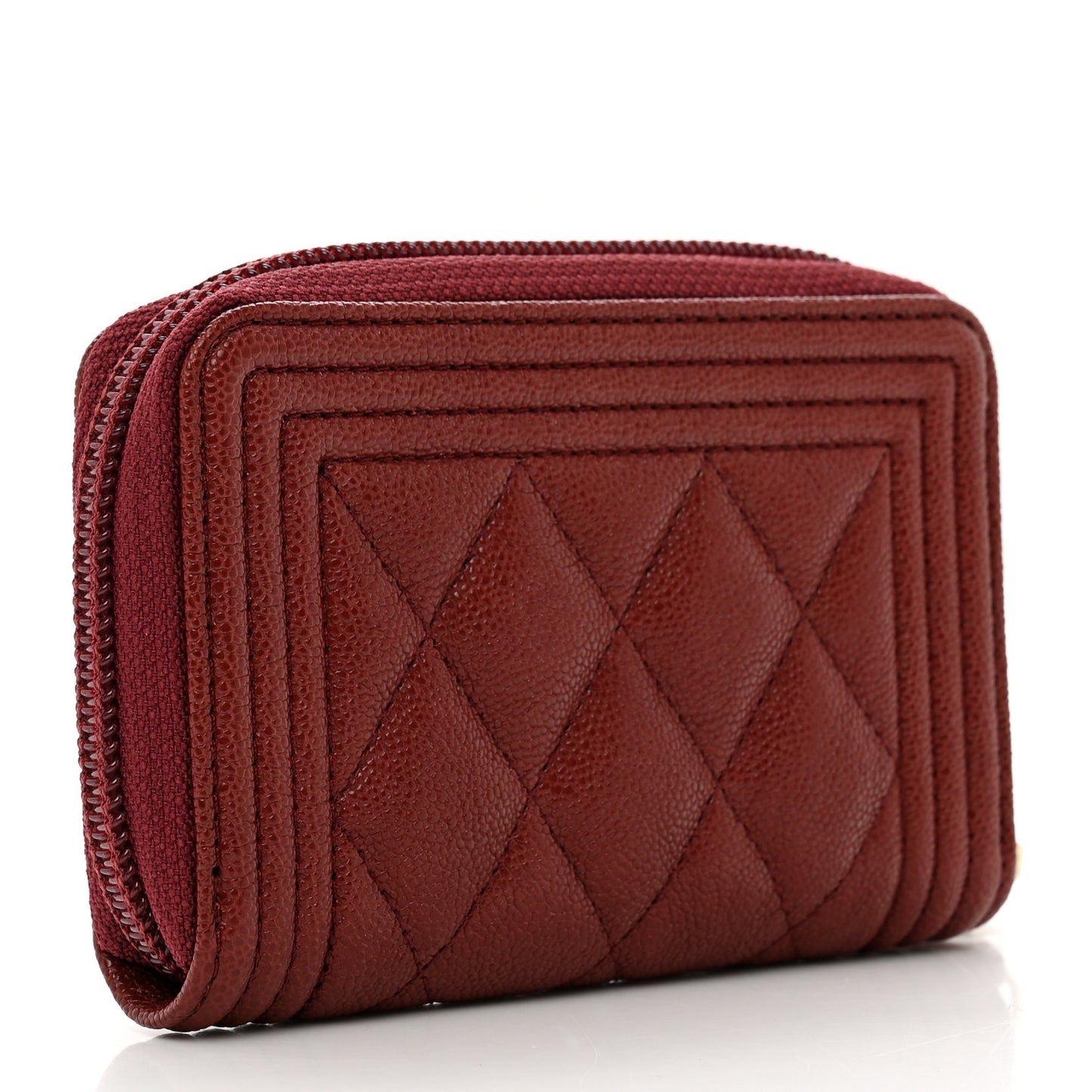 Caviar Quilted Boy Zip Around Coin Purse Wallet Burgundy