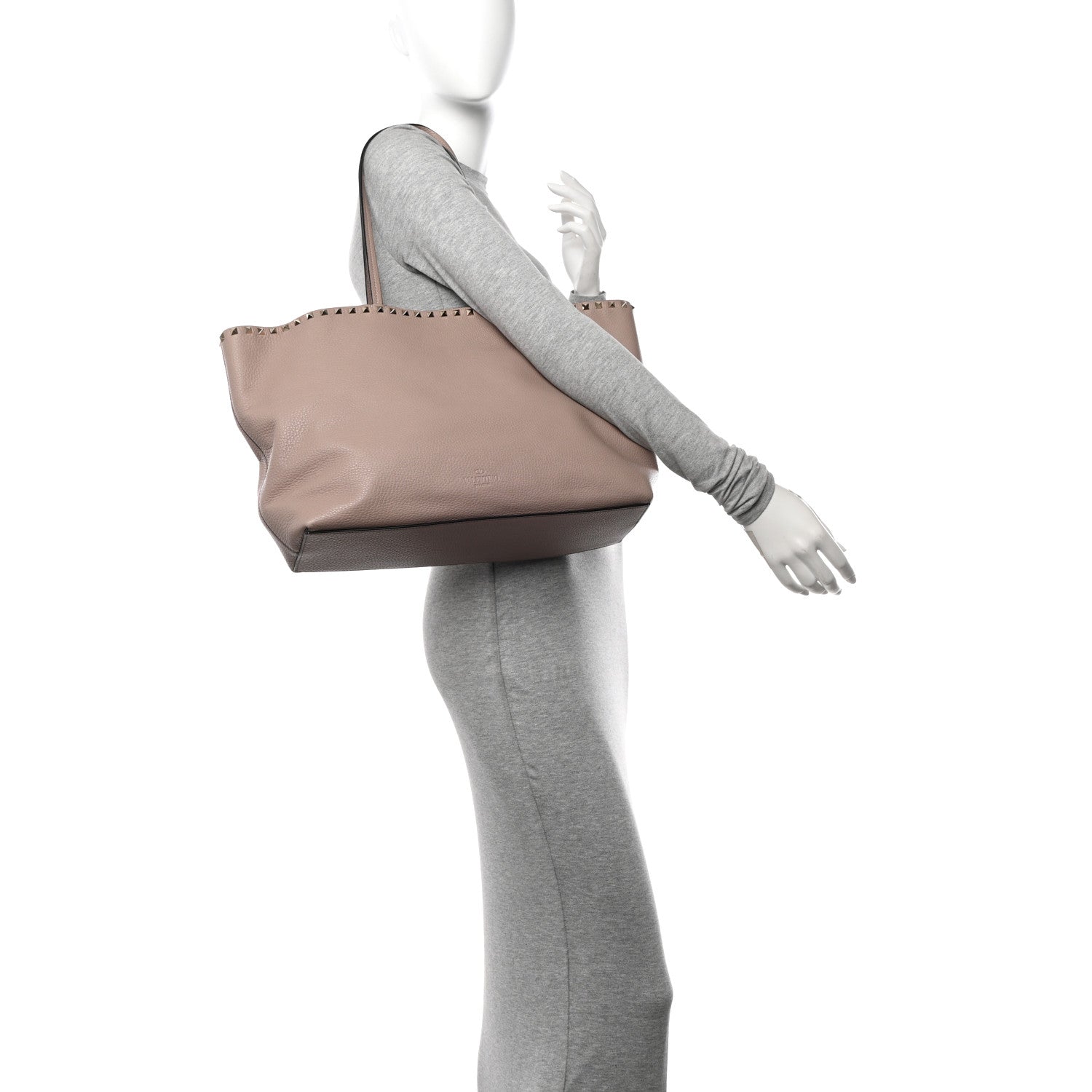 Valentino Garavani Grained Calfskin Rockstud Shoulder Tote Poudre 2 of 13