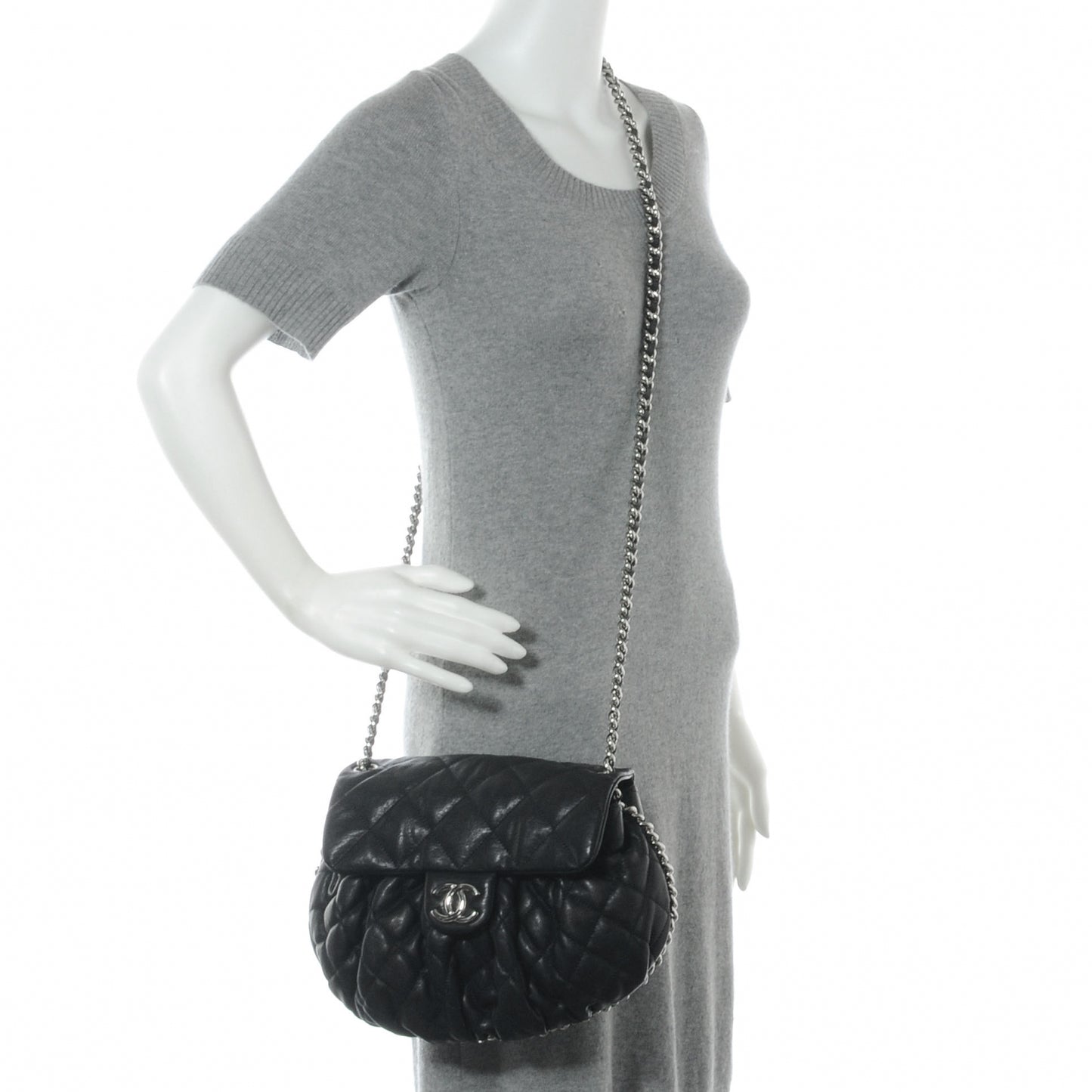 Washed Lambskin Chain Around Medium Messenger Bag Black