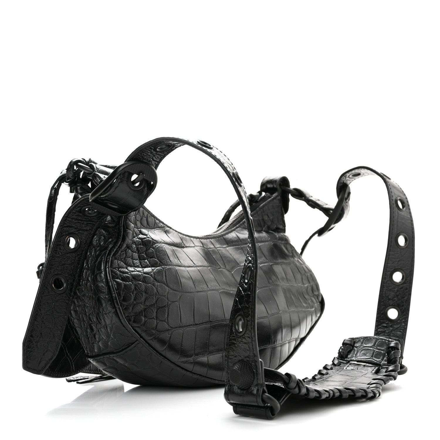 Balenciaga Extra Supple Calfskin Crocodile Embossed Monochrome Le Cagole Shoulder Bag XS Black 4 of 12