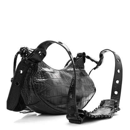 Balenciaga Extra Supple Calfskin Crocodile Embossed Monochrome Le Cagole Shoulder Bag XS Black 4 of 12