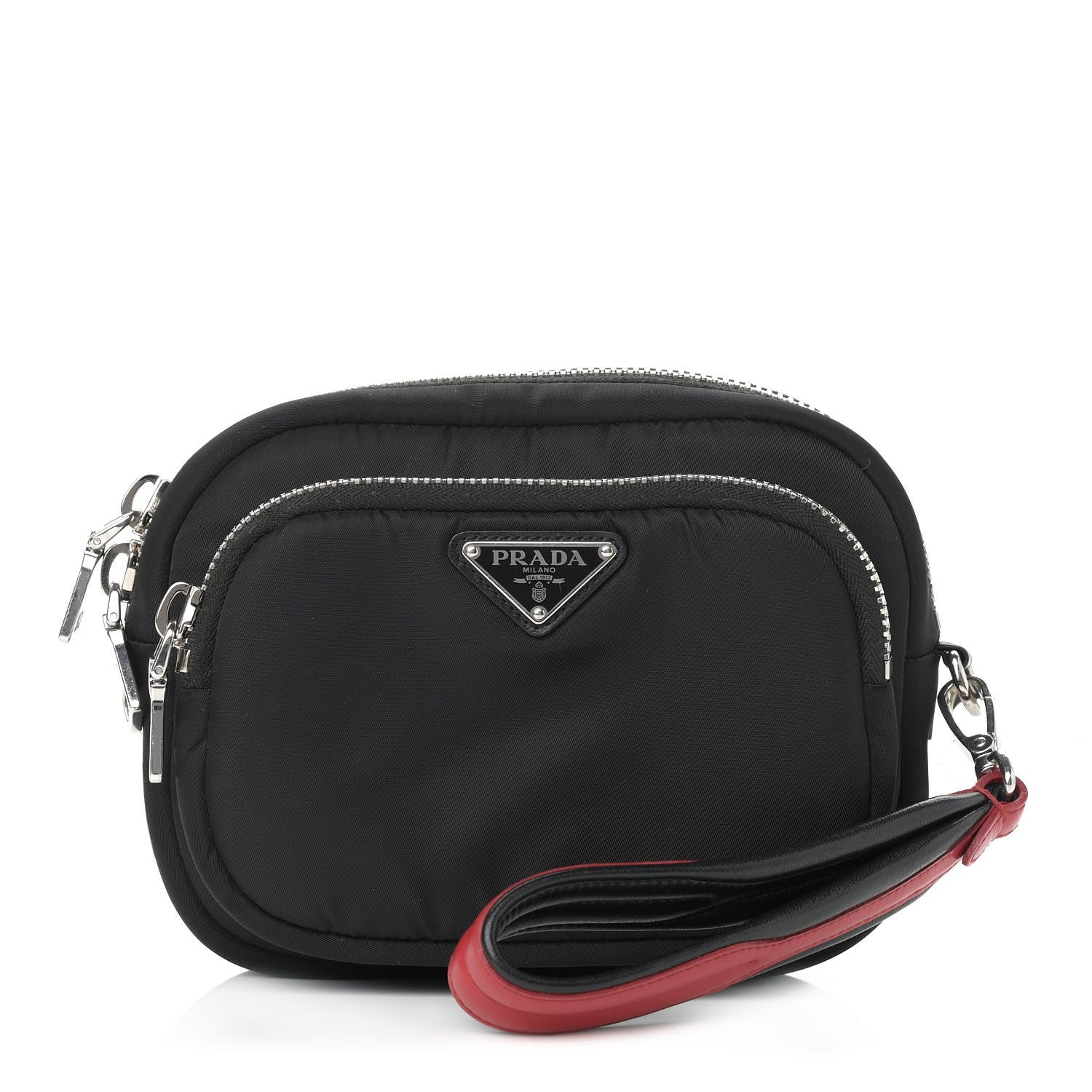 Prada Tessuto Nylon Pocket Wristlet Pouch Black Fuoco 1 of 7