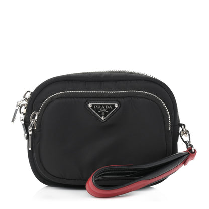 Prada Tessuto Nylon Pocket Wristlet Pouch Black Fuoco 1 of 7