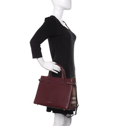 Burberry Grainy Calfskin House Check Medium Banner Tote Mahogany Red 3 of 9